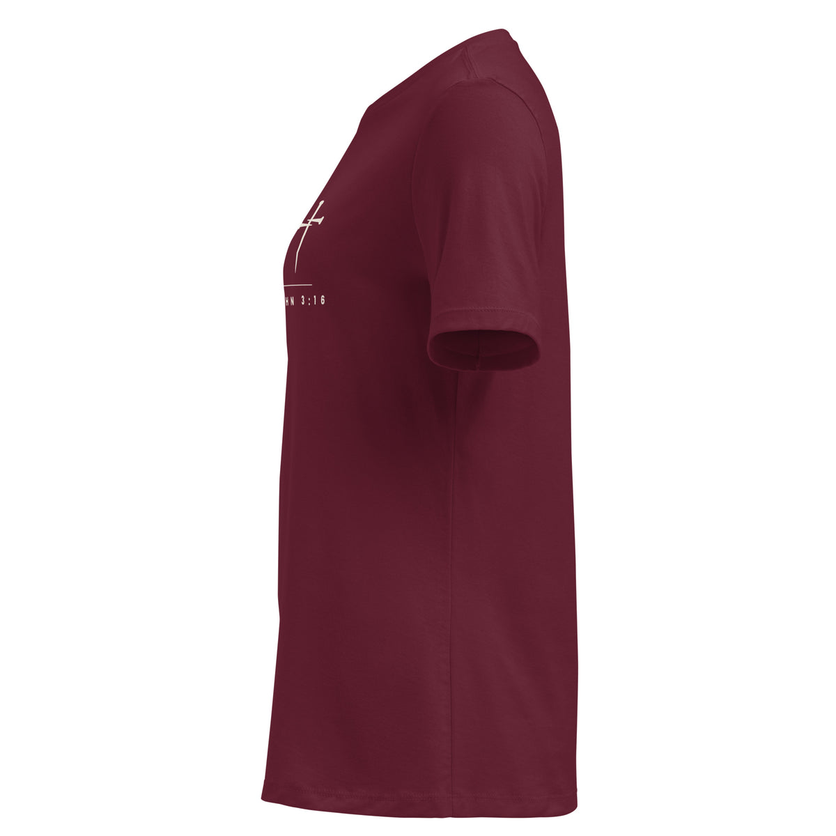 Maroon women's relaxed tee, left side view