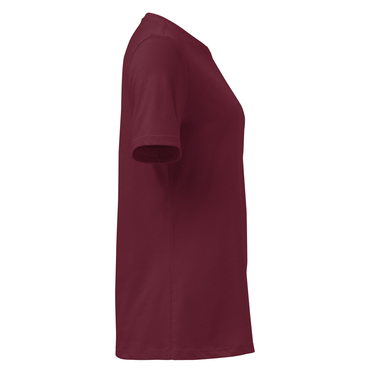 Maroon women's relaxed tee, right side view
