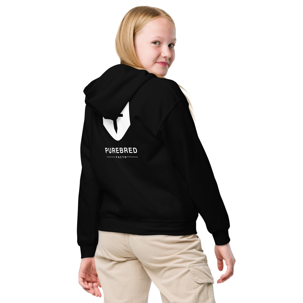 John 3:16 Kids Hoodie worn - black, back view