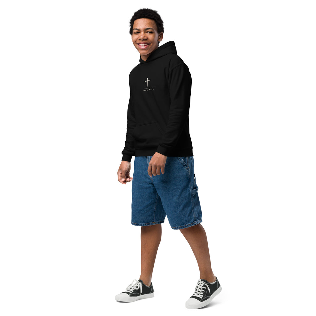 John 3:16 Kids Hoodie - black, left front angle