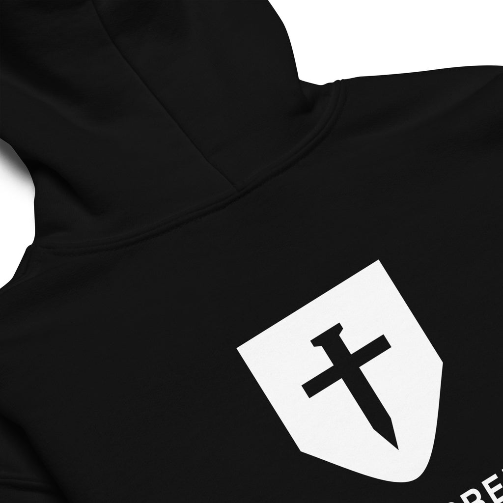 John 3:16 Kids Hoodie - black, fabric and drawcord detail