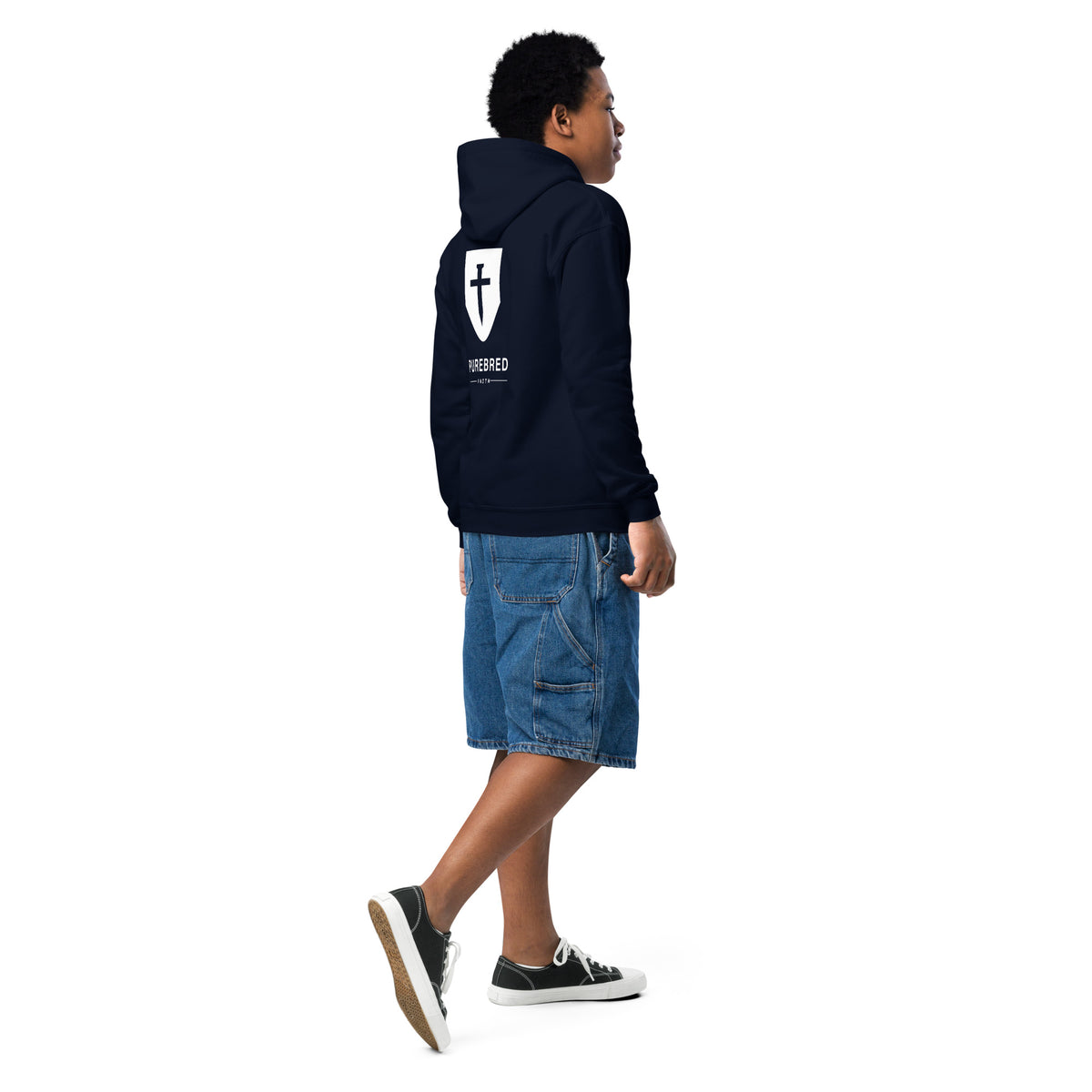 John 3:16 Kids Hoodie - navy, back view close up