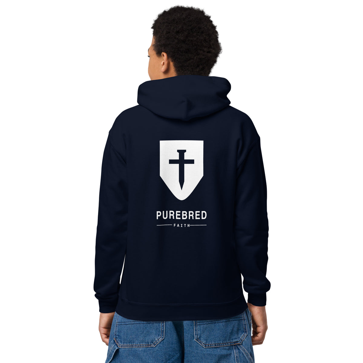 John 3:16 Kids Hoodie - navy, back view