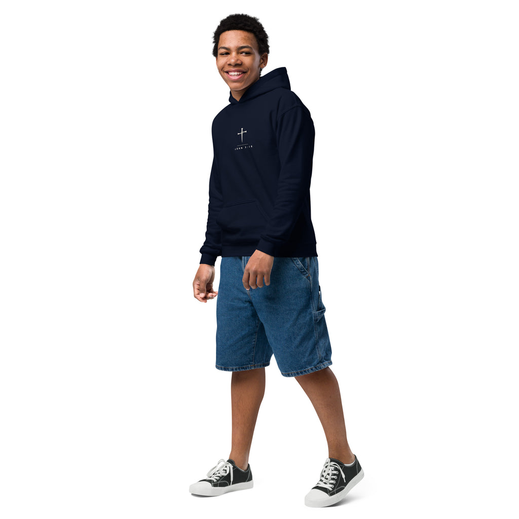 John 3:16 Kids Hoodie - navy, left front angle